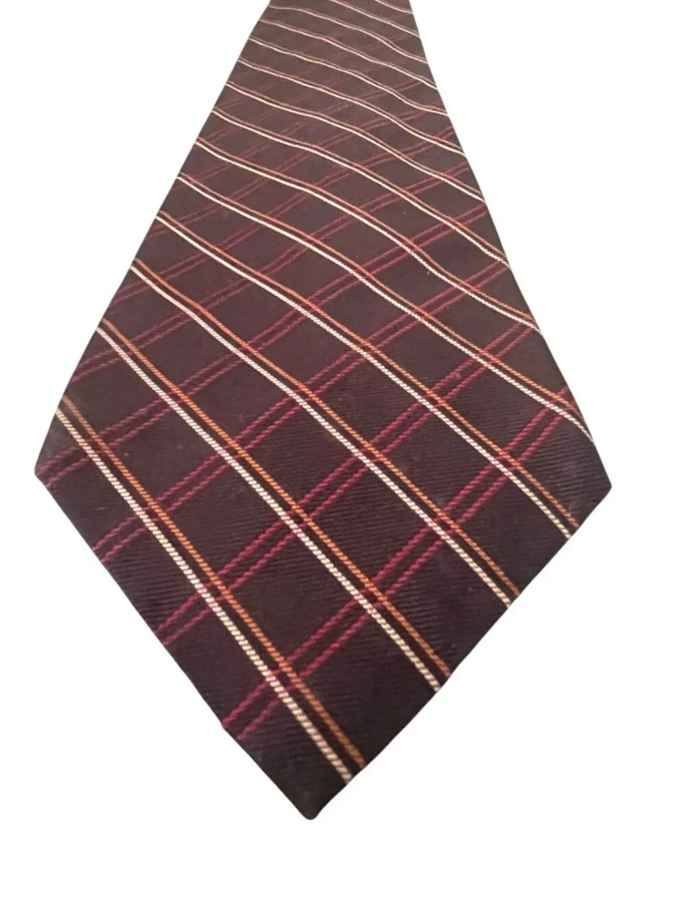 Polo By Ralph Lauren Brown Plaid 100% Silk Tie Made In USA Handcrafted